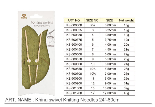 Tulip Knina Swivel Knitting Needle 24"/60cm
